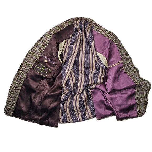 Etro Italy Mens Wool Blend Plaid Sport Coat Size 52 Brown, Purple, Black - Picture 10 of 14